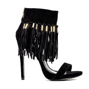 Black Open Toe Heel with Fringe